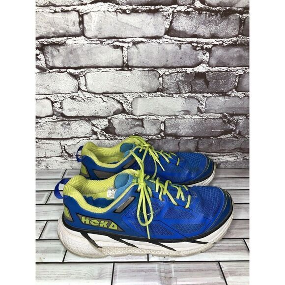 Hoka Clifton Blue Synthetic Green Lace Up Running Gym Shoes Men’s Sz 10M US/44EU